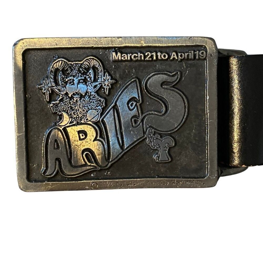 Vintage 1975 Zodiac Sign Aries Belt Buckle with 32” belt boho Whimsigoth 70s